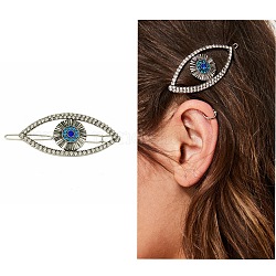 Legierung Strass Haarspangen, Augenhaarspangen, Pferdeschwanzhalter für Frauen Mädchen, Antik Silber Farbe, 67.5x26.5x7 mm