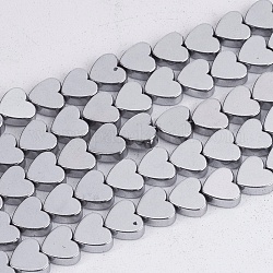 Non magnetici perle ematite sintetico fili, grado a, cuore, platino placcato, 6x6x2mm, Foro: 1 mm, 66 pcs / Filo, 15.5 pollice