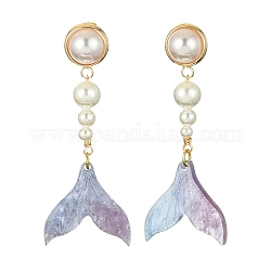 Orecchini pendenti con perle di conchiglia e acetato di cellulosa (resina)., orecchini pendenti a forma di coda di sirena, colorato, 49.5x19mm