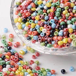 Perline semi di vetro, colori opachi , tondo, colore misto, 3mm, Foro: 1 mm, circa 10000pcs/libbra