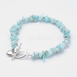 Natural Larimar Beaded Bracelets, with Alloy Toggle Clasps, Heart, 8-1/4 inch(208mm)