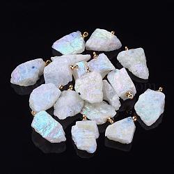 Electroplate Natural Moonstone Pendants, with Golden Tone Brass Findings, Nuggets, 18~38x8~24x3~13mm, Hole: 1.6mm