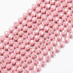 Cadenas de bolas facetadas de latón, soldada, chapado en rack, dos tonos, rosa, 1.5mm