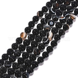 Chapelets de perles rondes en agate à rayures naturelles/en agate à bandes, noir, 8mm, Trou: 1mm, Environ 48 pcs/chapelet, 15.2 pouce