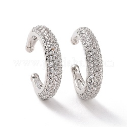 Clear Cubic Zirconia Cuff Earrings, Brass Non Piercing Jewelry for Women, Platinum, 16x18x3.5mm, Inner Diameter: 13mm