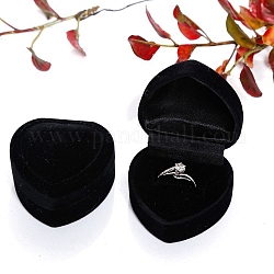 Cajas de almacenamiento de anillos de terciopelo para el día de san valentín, estuche de regalo con un solo anillo en forma de corazón, negro, 4.8x4.8x3.5 cm