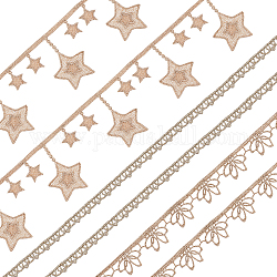 arricraft 12 Yards 3 Styles Gold Embroidery Lace Trim, Filigree Lace Ribbon with Star Flower Pattern Edging Trimmings Fabric Sewing for Wedding Bridal Dress DIY Craft Costume