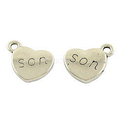 Mother's Day Theme, Tibetan Style Alloy Family Charms, Heart with Word Son, Cadmium Free & Lead Free, Antique Silver, 13x15x3mm, Hole: 3mm