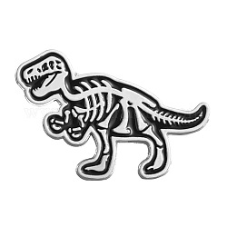 Spille smaltate in lega stile cartoon punk, Spilla con scheletro di dinosauro per Halloween, nero, 29x19mm