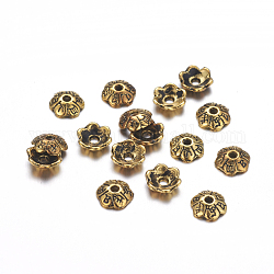 6 de estilo tibetano tapas de abalorios flor de la aleación -petal, sin plomo y cadmio, oro antiguo, 6x2mm, agujero: 1 mm
