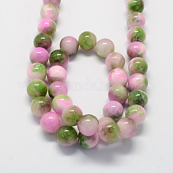 Chapelets de perle en pierre de jade blanc teinté naturel, ronde, vert de mer, 12mm, Trou: 1.5mm, Environ 33 pcs/chapelet, 15.7 pouce