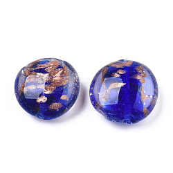 Perles vernissées de sable d'or manuelles , plat rond, bleu, 28.5x13mm, Trou: 1.8mm