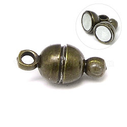 Fermoirs magnétiques ronds en laiton avec passants, aimant puissant de grade n35, ovale, sans nickel, bronze antique, 11x5mm, Trou: 1mm