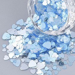 Accesorios del ornamento, paillette plástico transparente de pvc / cuentas de lentejuelas, sin agujero / perlas sin perforar, corazón, luz azul cielo, 3~6x3~6x0.3mm