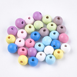 Perles en bois de hêtre naturel teint, ronde, couleur mixte, 10x9mm, Trou: 2~2.5mm, environ 1600 pcs/500 g
