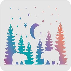 Fingerinspire森のクマのステンシルテンプレート8.3x11.7インチのプラスチック製のクマの月の描画絵画のステンシル長方形の松の木木に描くための再利用可能なステンシル  床  壁とタイル