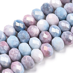 Brins de perles de verre plaquées à facettes, de couleur plaquée ab , abaque, bleuet, 8~8.5x6~6.5mm, Trou: 1.4mm, Environ 66~67 pcs/chapelet, 15.35 pouce ~ 16.57 pouces (39~41.1 cm)