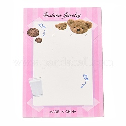 Tarjetas de exhibición de aretes de papel rectangulares, Tarjeta para presentación de joyas con estampado de oso para guardar pendientes y collares, rosa perla, 12.3x8.6x0.05 cm, agujero: 2 mm