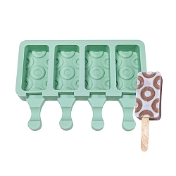 食品グレードのDIY長方形アイスクリームシリコーン型  アイスポップ金型  アイスクリームを作るため  4つの空洞  アクアマリン  129x180x23mm  内径：69x35mm