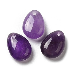 Natural Amethyst Teardrop Charms, for Pendant Necklace Making, 14x10x6mm, Hole: 1mm