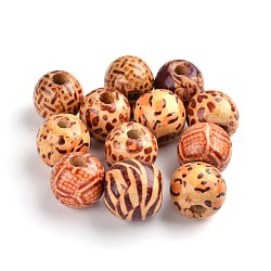 Round Printed Natural Maple Wood Beads, Mixed Color, 16x15mm, Hole: 5mm, about 830pcs/1000g