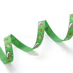 Polyester Ripsband, Thema Weihnachten, für Schmuck machen, grün, 3/8 Zoll (10 mm), 100yards / Rolle (91.44 m / Rolle)