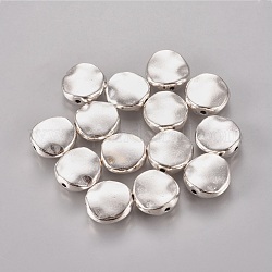 Perles en alliage de style tibétain, Sans cadmium & sans nickel & sans plomb, plat rond ondulé, argent antique, 12x12x4mm, Trou: 1mm