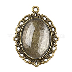 DIY Pendant Making, Tibetan Style Pendant Cabochon Settings and 18x25x5.4mm Oval Transparent Clear Glass Cabochons, Lead Free & Cadmium Free & Nickel Free, Antique Bronze, 39x28x2mm, Hole: 2mm