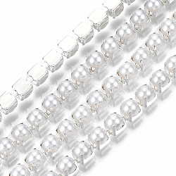 Cadenas de garra de latón, con cuentas de perlas de imitación de plástico abs, con carrete, plata, ss16, 4mm, aproximamente 10yards / rodillo (9.14 m / rollo)
