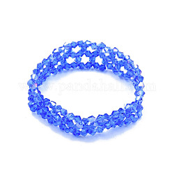 Braccialetto elastico con perline di vetro bling, braccialetto di fiori intrecciati per le donne, blu royal, diametro interno: 2 pollice (5 cm)