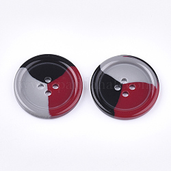 Tri-color Resin Buttons, 4-Hole, Flat Round, Colorful, 38x5mm, Hole: 3.5mm