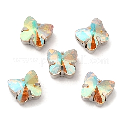 Butterfly Sew On Rhinestones, Multi-Strand Links, K5 Glass Rhinestone with Brass Prong Settings, Sunshine, 9x10x7.5mm, Hole: 1mm