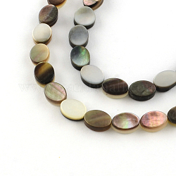 Chapelets de perles de coquille de lèvre noire naturelle ovale, 8x6x2.5~3mm, Trou: 0.5mm, Environ 49 pcs/chapelet, 15.7 pouce