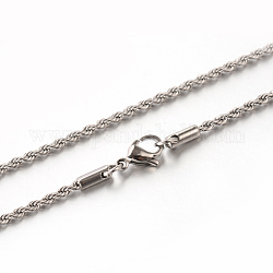 Collares de cadena de cuerda de 304 acero inoxidable, con cierre de langosta, color acero inoxidable, 19.7 pulgada (50 cm), 2mm