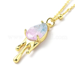 Synthetic Crystal Teardrop Pendant Necklace, Gold Plated Brass Jewelry for Women, Light Sky Blue, 17.32 inch(44cm)