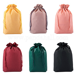 Magibeads 24Pcs 6 Colors Rectangle Plastic Frosted Drawstring Gift Bags, with Cotton Cord, for Daily Supplies Storage, Mixed Color, 28.5x20.8x0.15cm, 4pcs/color
