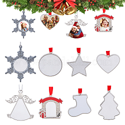 SUPERFINDINGS 8 Sets 8 Styles Christmas Theme Sublimation Blank Alloy Photo Frame Pendant Hot Transfer Printing Sublimation Hanging Decoration for Christmas Party Decor