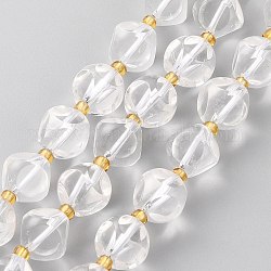 Chapelets de perles en cristal de quartz naturel, avec des perles de rocaille, dés célestes à six faces, facette, 10~10.5x10~10.5mm, Trou: 1mm, Environ 17 pcs/chapelet, 7.99 pouce (20.3 cm)