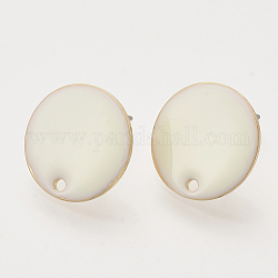 Accessoires de clous d'oreilles émaillés de fer, avec broche et boucle brutes (non plaquées), plat rond, or clair, vieille dentelle, 16x1.5~2.5mm, Trou: 1.2~1.5mm, pin: 1 mm