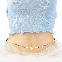 Joyería de verano cintura de estrella de mar, semillas de vidrio y cadenas corporales con cuentas de turquesa sintética, joyas de bikini para mujer, colorido, 31.50 pulgada (80 cm)