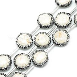 Perles de strass en magnésite naturelle, plat rond, blanc crème, 17~18x6mm, Trou: 1mm