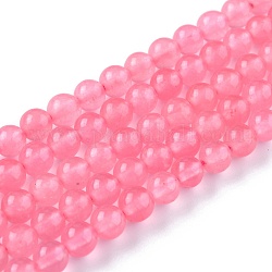 Cuentas de jade blanco natural, redondo, teñido, rosa perla, 6mm, agujero: 1 mm, aproximamente 58~61 pcs / cadena, 37.5~38.5 cm