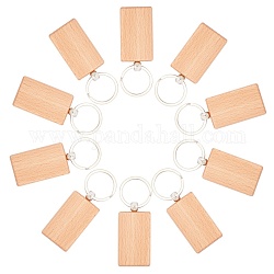 Porte-clés en bois, avec anneau en fer, rectangle, platine, burlywood, 84mm, pendentif: 59x30x8 mm