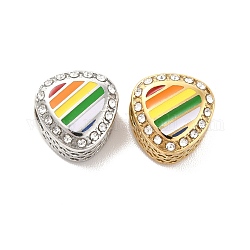 304 Stainless Steel European Beads, Large Hole Beads, with Rhinestone and Enamel, Teardrop with Stripe, Mixed Color, 11.7x12x8.2mm, Hole: 4mm