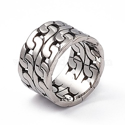 Catena a maglie cubane a forma di 304 anello da dito in acciaio inossidabile, anelli a fascia larga per uomo, argento antico, 14mm, diametro interno: 19mm