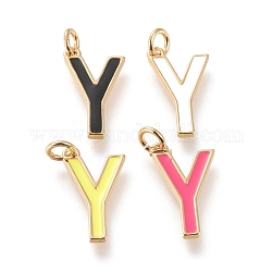 Brass Enamel Pendants, with Jump Ring, Long-Lasting Plated, Real 18K Gold Plated, Letter.Y, Mixed Color, Letter.Y, Y: 18x10.5x1.8mm, Jump Rings: Inner Diameter: 3mm