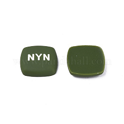 Кабошоны акриловой эмали, квадрат со словом nyn, темно-оливковый зеленый, 21x21x5 мм