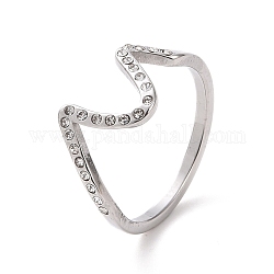 Crystal Rhinestone Wave Finger Ring, Ion Plating(IP) 304 Stainless Steel Jewelry for Women, Stainless Steel Color, US Size 7(17.3mm)