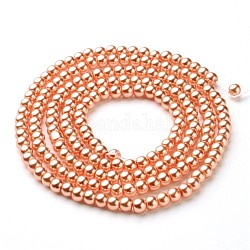 Abalorios de perla de vidrio, pearlized, redondo, coral, 4~5mm, agujero: 0.8~1 mm, aproximamente 216 pcs / cadena, 32 pulgada