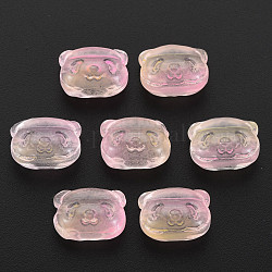 Zweifarbige transparente sprühlackierte Glasperlen, Bär, peachpuff, 10x13x8.5 mm, Bohrung: 1 mm